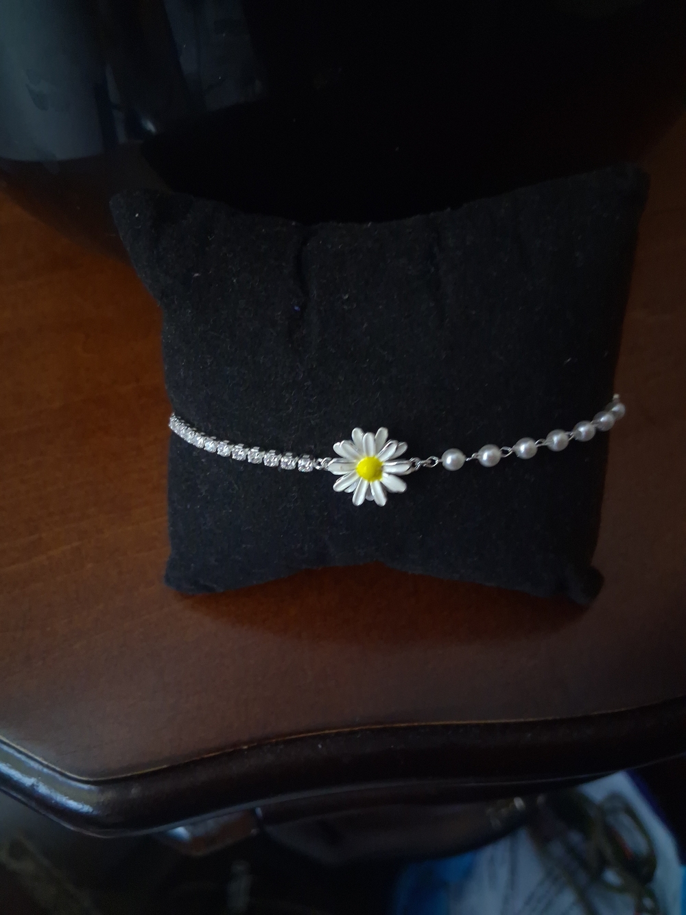 Daisy Pearl & Moissanite Bracelet - Sterling Silver with Yellow Center